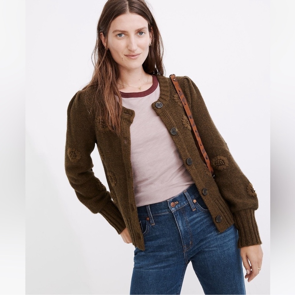 Madewell Embroidered Edencroft Women’s Olive Cardigan, Size XXS